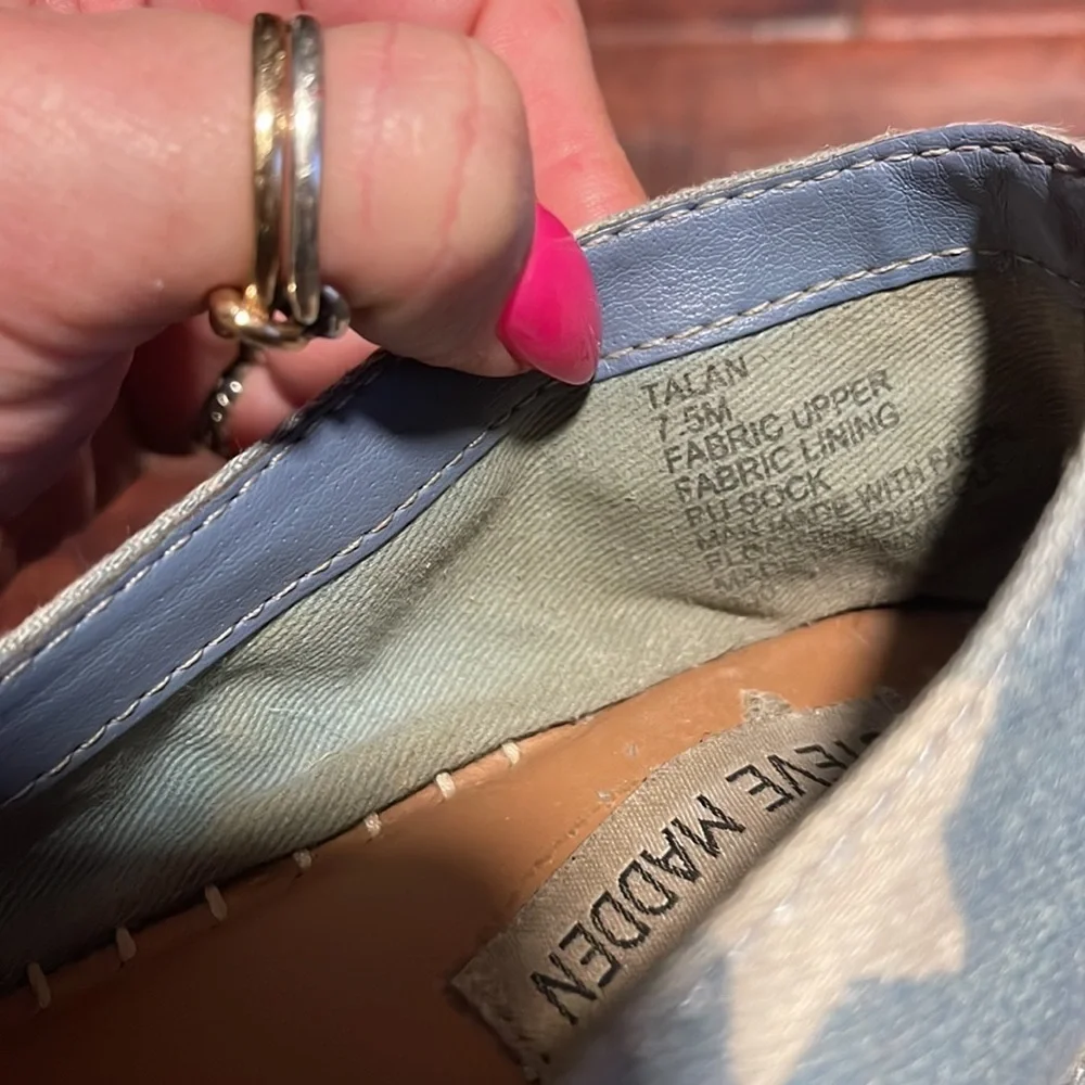 Steve Madden denim and star pattern espadrille platform slip on shoes size 7.5